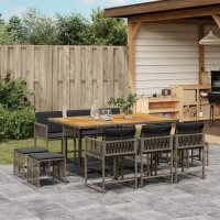 vidaXL 11-tlg. Garten-Essgruppe mit Kissen Grau Poly Rattan