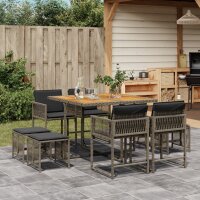 vidaXL 9-tlg. Garten-Essgruppe mit Kissen Grau Poly Rattan