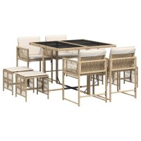 vidaXL 9-tlg. Garten-Essgruppe mit Kissen Beige Poly Rattan