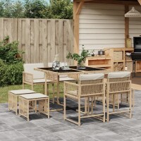 vidaXL 9-tlg. Garten-Essgruppe mit Kissen Beige Poly Rattan