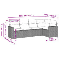 vidaXL 5-tlg. Garten-Sofagarnitur mit Kissen Hellgrau Poly Rattan