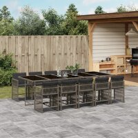 vidaXL 11-tlg. Garten-Essgruppe mit Kissen Grau Poly Rattan