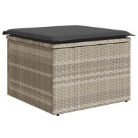 vidaXL Gartenhocker mit Kissen Hellgrau 55x55x37 cm Poly Rattan