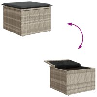 vidaXL Gartenhocker mit Kissen Hellgrau 55x55x37 cm Poly Rattan