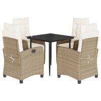 vidaXL 5-tlg. Garten-Essgruppe mit Kissen Beige Poly Rattan