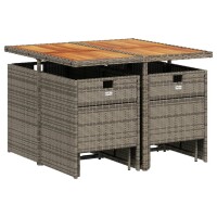 vidaXL 9-tlg. Garten-Essgruppe mit Kissen Grau Poly Rattan