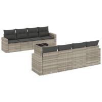 vidaXL 9-tlg. Garten-Sofagarnitur mit Kissen Hellgrau Poly Rattan