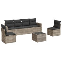 vidaXL 7-tlg. Garten-Sofagarnitur mit Kissen Hellgrau Poly Rattan