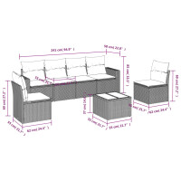 vidaXL 7-tlg. Garten-Sofagarnitur mit Kissen Hellgrau Poly Rattan