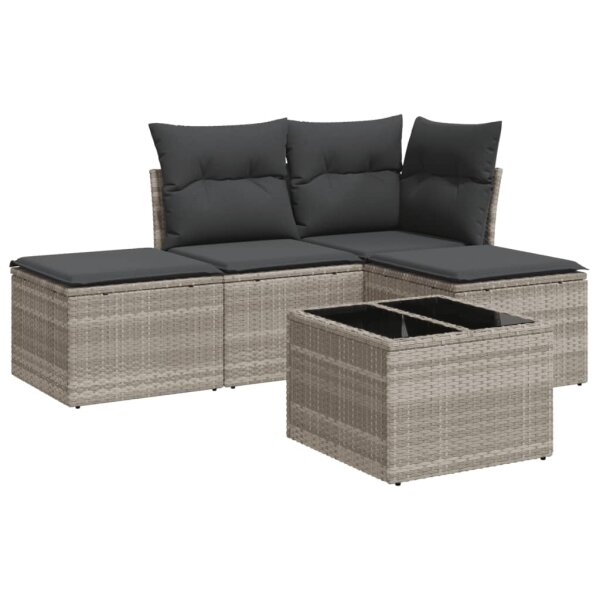 vidaXL 5-tlg. Garten-Sofagarnitur mit Kissen Hellgrau Poly Rattan