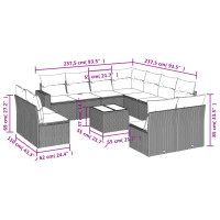 vidaXL 12-tlg. Garten-Sofagarnitur mit Kissen Hellgrau Poly Rattan