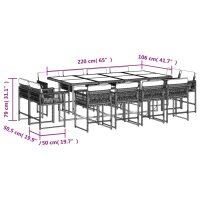 vidaXL 13-tlg. Garten-Essgruppe mit Kissen Grau Poly Rattan