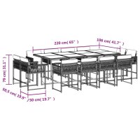 vidaXL 13-tlg. Garten-Essgruppe mit Kissen Grau Poly Rattan