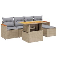 vidaXL 6-tlg. Garten-Sofagarnitur mit Kissen Beige Poly Rattan