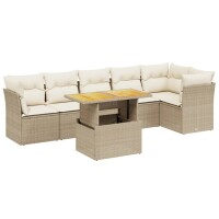 vidaXL 7-tlg. Garten-Sofagarnitur mit Kissen Beige Poly Rattan