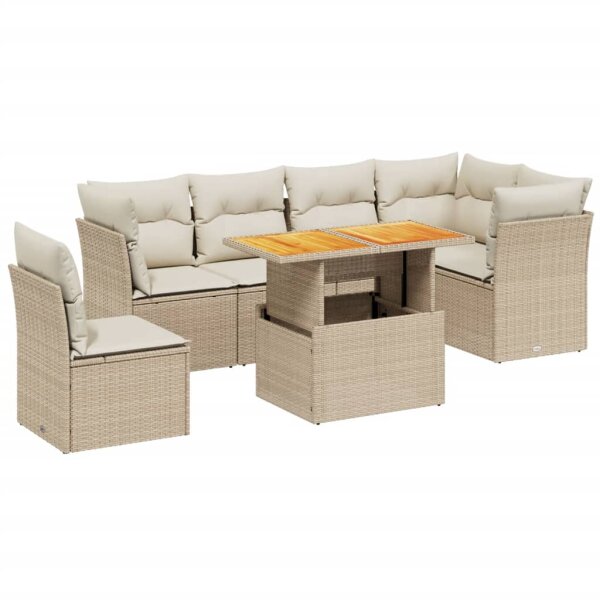 vidaXL 7-tlg. Garten-Sofagarnitur mit Kissen Beige Poly Rattan