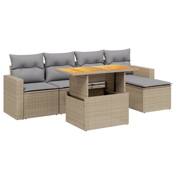 vidaXL 6-tlg. Garten-Sofagarnitur mit Kissen Beige Poly Rattan