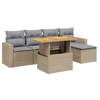 vidaXL 6-tlg. Garten-Sofagarnitur mit Kissen Beige Poly...