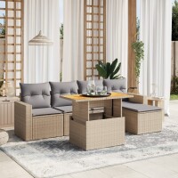 vidaXL 6-tlg. Garten-Sofagarnitur mit Kissen Beige Poly...