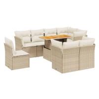 vidaXL 9-tlg. Garten-Sofagarnitur mit Kissen Beige Poly Rattan