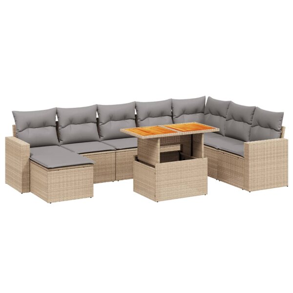 vidaXL 9-tlg. Garten-Sofagarnitur mit Kissen Beige Poly Rattan