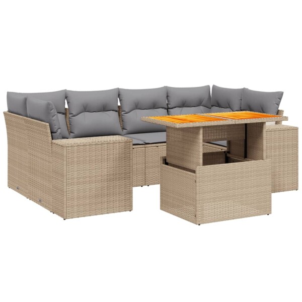 vidaXL 7-tlg. Garten-Sofagarnitur mit Kissen Beige Poly Rattan