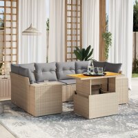 vidaXL 7-tlg. Garten-Sofagarnitur mit Kissen Beige Poly...