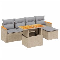 vidaXL 6-tlg. Garten-Sofagarnitur mit Kissen Beige Poly Rattan