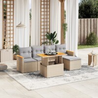 vidaXL 6-tlg. Garten-Sofagarnitur mit Kissen Beige Poly Rattan