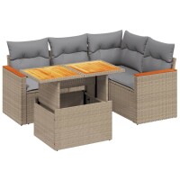 vidaXL 5-tlg. Garten-Sofagarnitur mit Kissen Beige Poly...