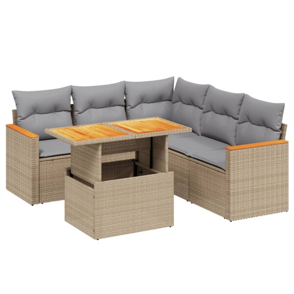 vidaXL 6-tlg. Garten-Sofagarnitur mit Kissen Beige Poly Rattan