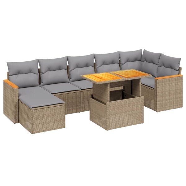 vidaXL 8-tlg. Garten-Sofagarnitur mit Kissen Beige Poly Rattan