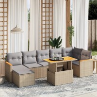 vidaXL 8-tlg. Garten-Sofagarnitur mit Kissen Beige Poly...