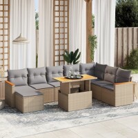 vidaXL 9-tlg. Garten-Sofagarnitur mit Kissen Beige Poly...