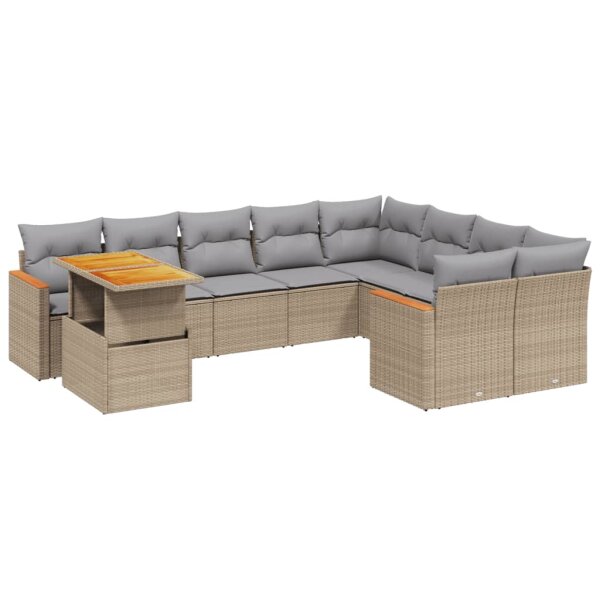 vidaXL 10-tlg. Garten-Sofagarnitur mit Kissen Beige Poly Rattan