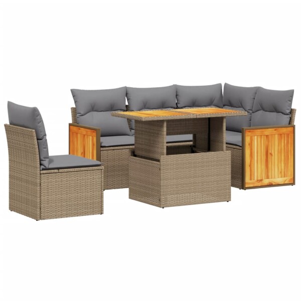 vidaXL 6-tlg. Garten-Sofagarnitur mit Kissen Beige Poly Rattan