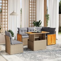 vidaXL 6-tlg. Garten-Sofagarnitur mit Kissen Beige Poly Rattan