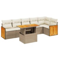 vidaXL 7-tlg. Garten-Sofagarnitur mit Kissen Beige Poly Rattan