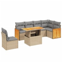 vidaXL 7-tlg. Garten-Sofagarnitur mit Kissen Beige Poly Rattan