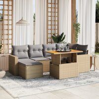 vidaXL 7-tlg. Garten-Sofagarnitur mit Kissen Beige Poly...