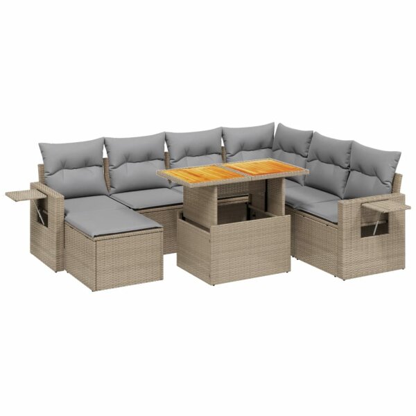 vidaXL 8-tlg. Garten-Sofagarnitur mit Kissen Beige Poly Rattan