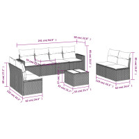 vidaXL 9-tlg. Garten-Sofagarnitur mit Kissen Hellgrau Poly Rattan