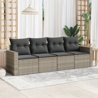 vidaXL 4-tlg. Garten-Sofagarnitur mit Kissen Hellgrau Poly Rattan