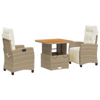 vidaXL 3-tlg. Garten-Essgruppe mit Kissen Beige Poly Rattan