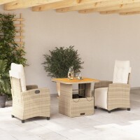 vidaXL 3-tlg. Garten-Essgruppe mit Kissen Beige Poly Rattan