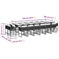 vidaXL 17-tlg. Garten-Essgruppe mit Kissen Grau Poly Rattan