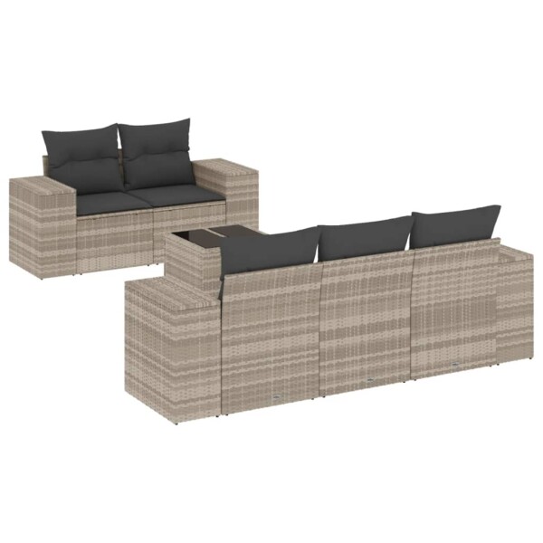 vidaXL 6-tlg. Garten-Sofagarnitur mit Kissen Hellgrau Poly Rattan