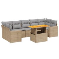 vidaXL 8-tlg. Garten-Sofagarnitur mit Kissen Beige Poly Rattan