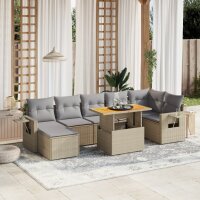 vidaXL 8-tlg. Garten-Sofagarnitur mit Kissen Beige Poly Rattan