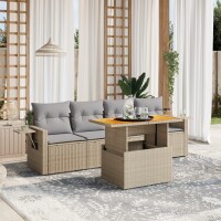 vidaXL 5-tlg. Garten-Sofagarnitur mit Kissen Beige Poly...